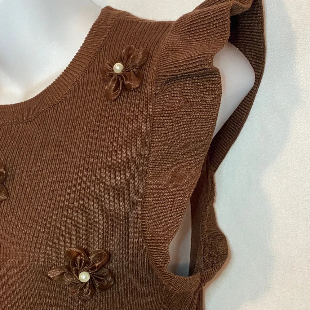 Cato Brown Ruffle Sleeve Top - Picture 5 of 10